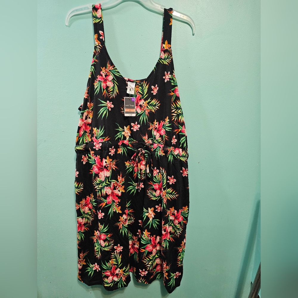 Floral Print Sleeveless Drawstring Dress